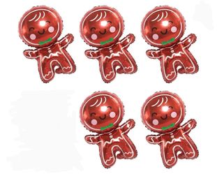 Christmas Gingerbread Man Red Foil Balloons 5 Pack