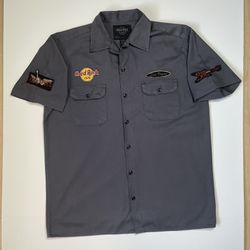 Hard Rock Cafe Las Vegas Gray XLarge Mens Short sleeved Button Down Front Pocket