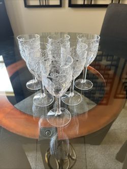 6 Clear 8oz Outdoor/Patio Grapes & Vine Raised Plastic Stemmed Glasses 