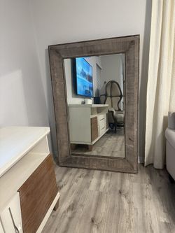 Large Weathered Wood Framed Wall or Floor Mirror