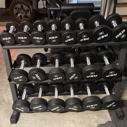 Brand New: Rep Urethane dumbbell Set And Rack 5-50 