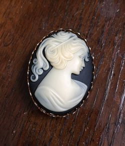 Classic Green Vintage Cameo Brooch, Pin