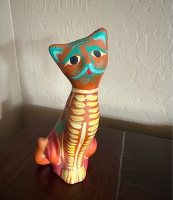 Hand Painted Talavera Style Ceramic Cat