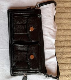 Black Textured Wallet Clutch w/ Wrist Strap