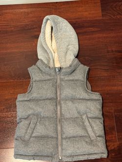 Gray Hooded Puffer Vest with Sherpa Lining 4T