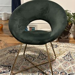 Green Silky Velvet Upholstered Accent Chair with Gold Tone Finished Base