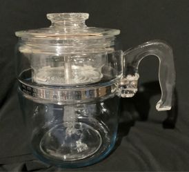 Vintage  Pyrex Flamewear Glass 9 Cup Coffee Percolator With All Glass Basket And Stem