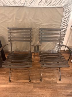 Iron Slatted Folding Outdoor Chairs – Set of 2
