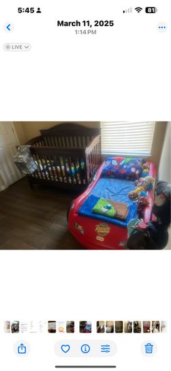 Sports car bed with mattress and baby bed