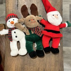 CHRISTMAS SMALL STUFF ANIMALS SNOWMAN, REINDEER, SANTA FOR HOME DECOR DISPLAY OR ORNAMENTS Brand New