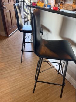 Custom made leather/black steel bar stools 29” tall