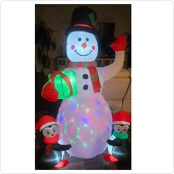 6 Ft Christmas Inflatable Snowman with Penguins & Disco Light Effects