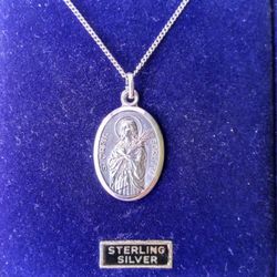 Sterling Silver St. Maria Medal on an 18 inch Stainless Steel Chain. Religious jewelry.