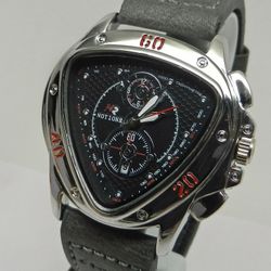 Men's Triangular Honeycomb Black Dial Silver Tone Gray Strap Quartz Watch W/Date