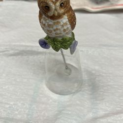 Vintage porcelain Owl Bell, clear glass bottom 