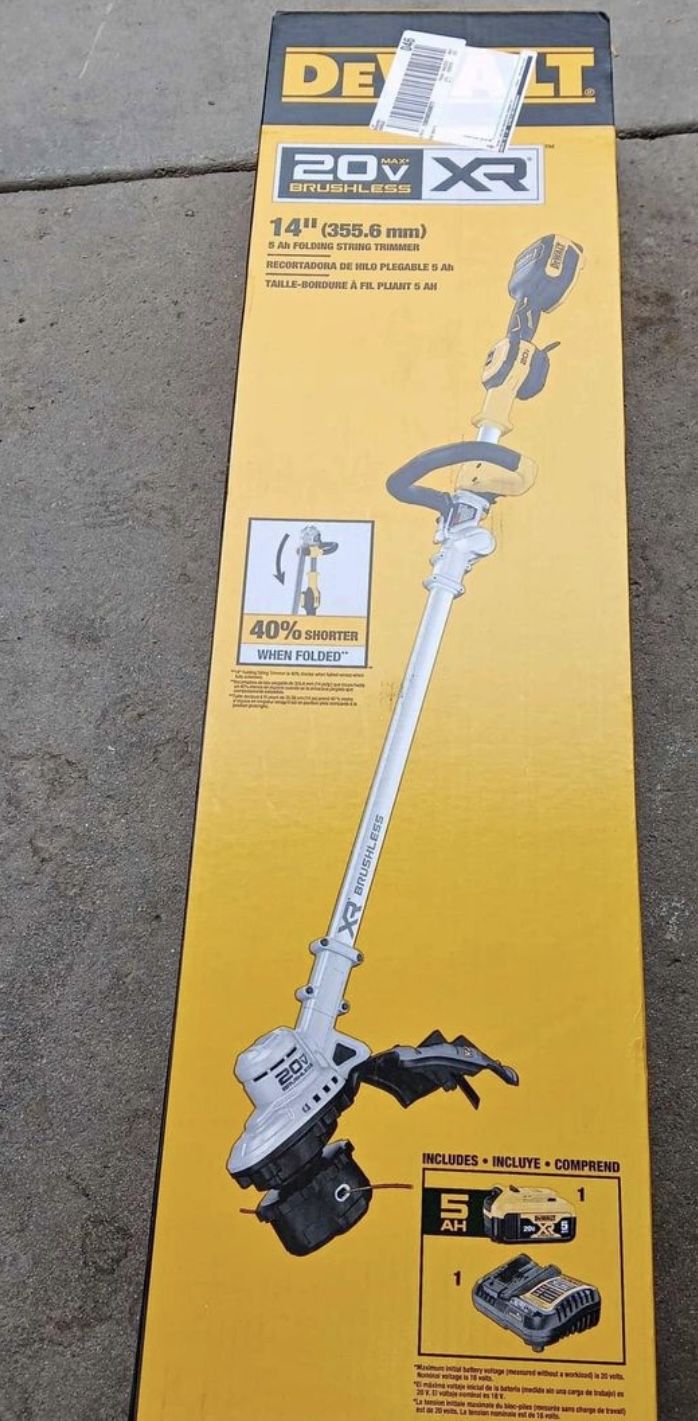 DEWALT 20V MAX 14 in. Brushless Cordless Battery Powered Foldable String Trimmer Kit with (1) 5 Ah Battery & Charger