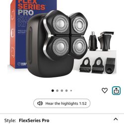 FlexSeries Pro Electric Head & Body Shaver - Mens Cordless Rechargeable Wet/Dry Skull Bald Head Back & Groin Waterproof Razor with Rotary Blades, Clip