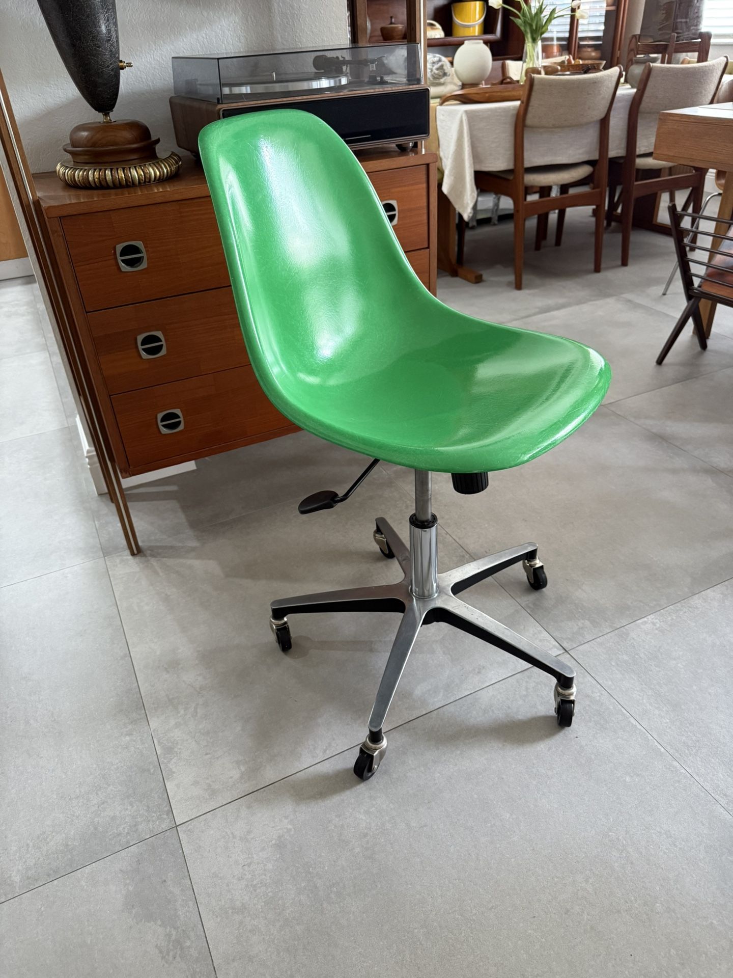 Eames Modernica Fiberglass Side Shell Chairs with Rolling Bases Made in USA