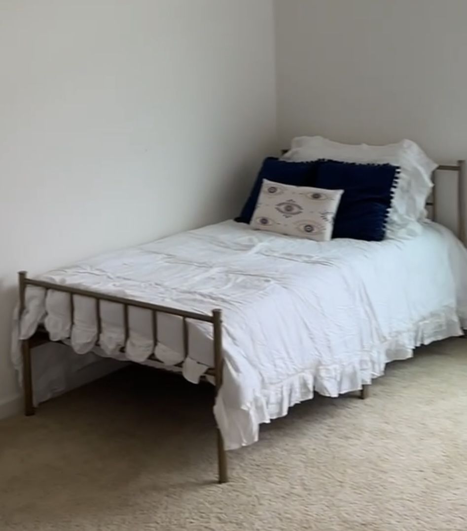 Bed frame, mattress, desk, and chair for sale