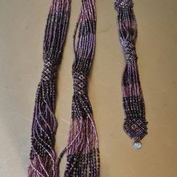 Beautiful! Seed Beads Multicolor 30" Necklace & 7" Bracelet  Purple Shade