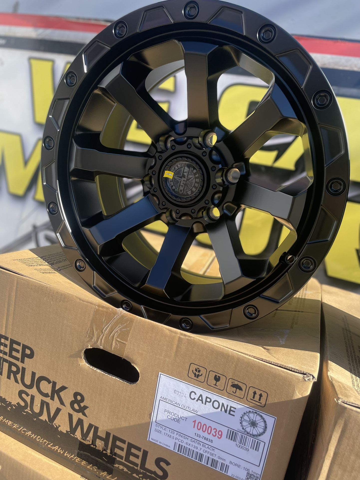 17x8.5 NEW STYLE OFF ROAD WHEELS AMERICAN OUTLAW CAPONE FOR TACOMA $1799 WITH FALKEN OFF ROAD TIRES