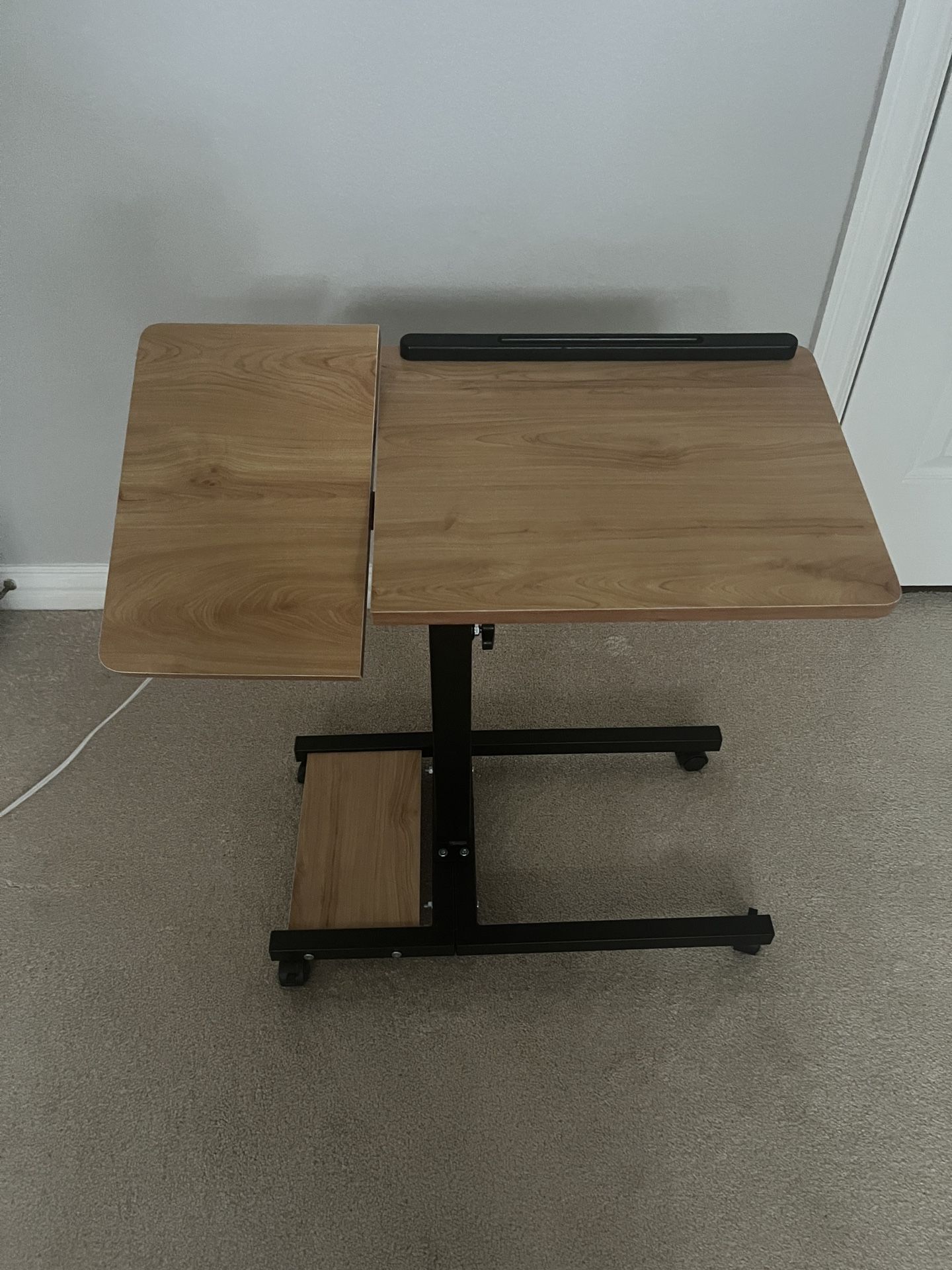 Laptop Desk Stand for Bed Portable Desk Overbed Bedside Mobile Laptop Table Rolling Foldable Table Adjustable Height with Locked Wheels & Mouse Pad fo