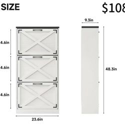 😀 24" W Farmhouse Shoe Cabinet Storage for Entryway, Freestanding Organizer with 3 Flip Drawers, Narrow Shoe Rack Cabinet 