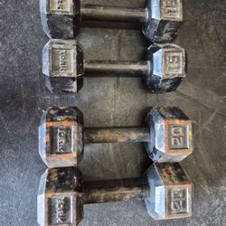 Vintage York Hex Iron Dumbbell Set Weights Pair of 20lb and 15lb