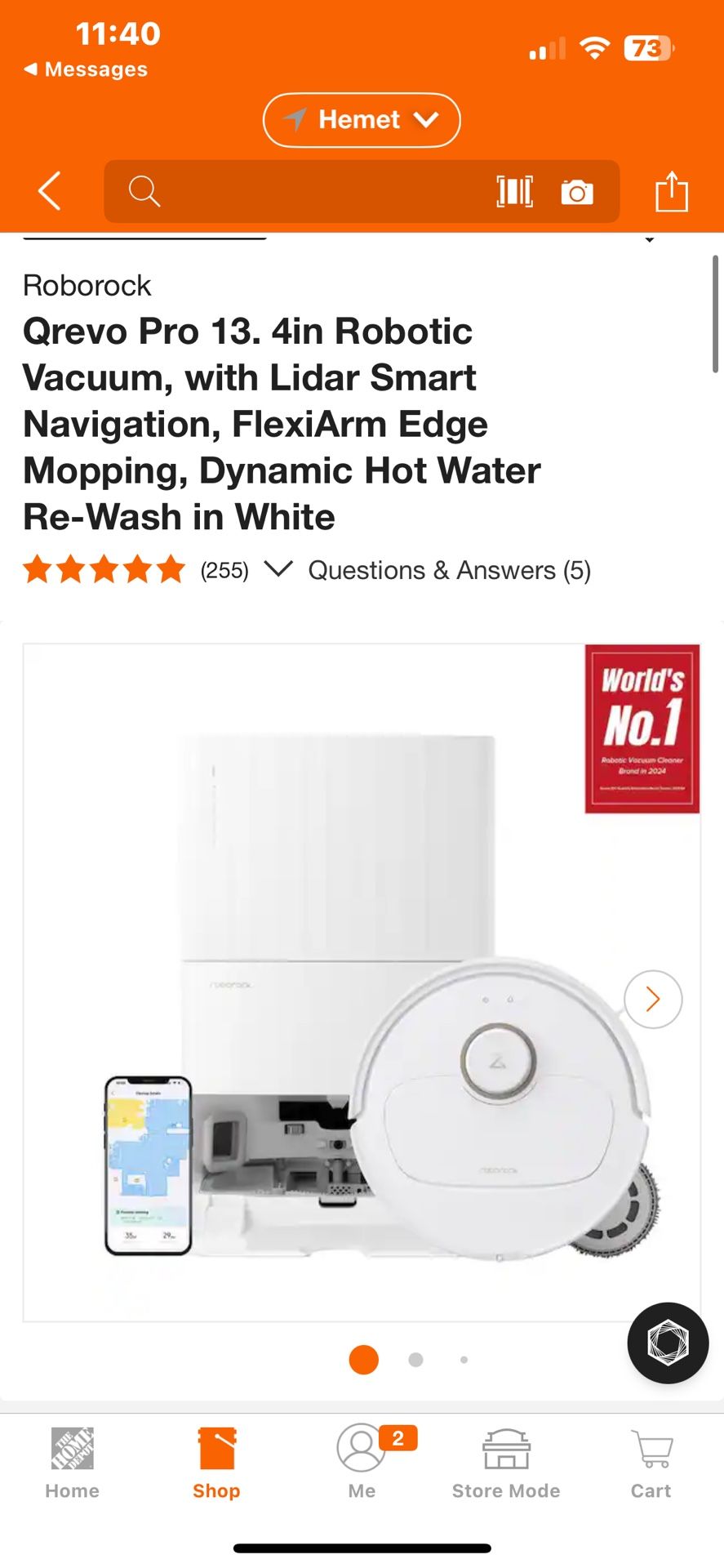 Roborock Qrevo Pro 13. 4in Robotic Vacuum, with Lidar Smart Navigation, FlexiArm Edge Mopping, Dynamic Hot Water Re-Wash in White