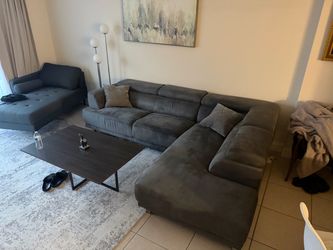 Gray Fabric L-Shaped Sectional Sofa
