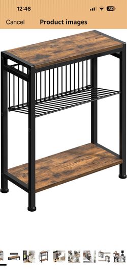 Small Side Table for Small Space, 3-Tier Narrow End Table with Magazine Holder,Slim Nightstand, Skinny Snack Couch Table in Living Room, Bedroom Study