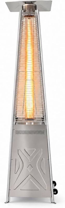 Garvee 42,000 BTU Propane Pyramid Patio Heater Stainless Steel Silver with Wheels & Side Table