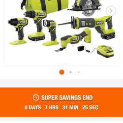 ONE+ 18V Cordless 6-Tool Combo Kit with 1.5 Ah Battery, 4.0 Ah Battery, and Charger