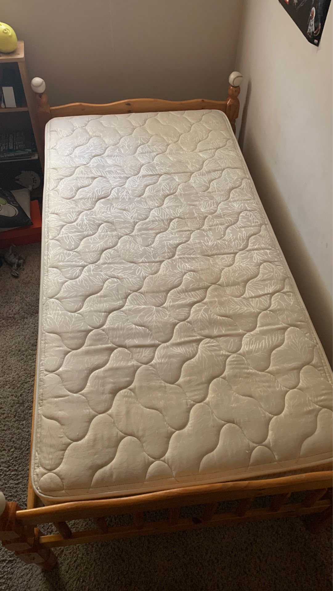 Twin bed, solid wood with mattress and box