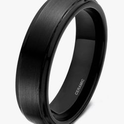 Ceramic Ring with Black Carbon Fiber Inlay Wedding Band for Men Size 13