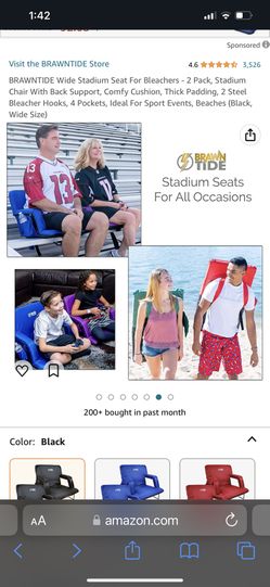 BRAWNTIDE Wide Stadium Seat for Bleachers - 2 Pack, Chair with Back Support, Comfy Cushion, Thick Padding, 2 Steel Bleacher Hooks, 4 Pockets, Ideal