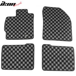 Fits 2010-2011 Toyota Prius Floor Mats Non-Slip Carpets Checkered Black Gray Plaid