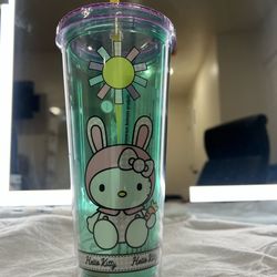 Hello Kitty pink and blue tumbler with straw 