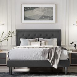 Queen Size Hegg Tufted Upholstered Platform Bed with Wood Slats Headboard Included