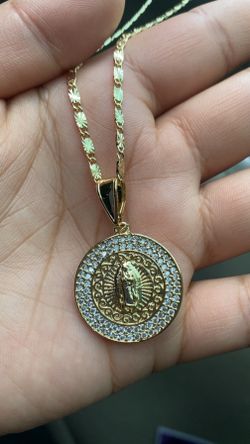 Gold Plated Virgin Mary Necklace with diamonds