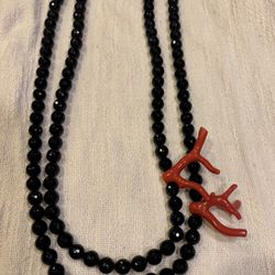 Black Onyx & Red Coral Necklace