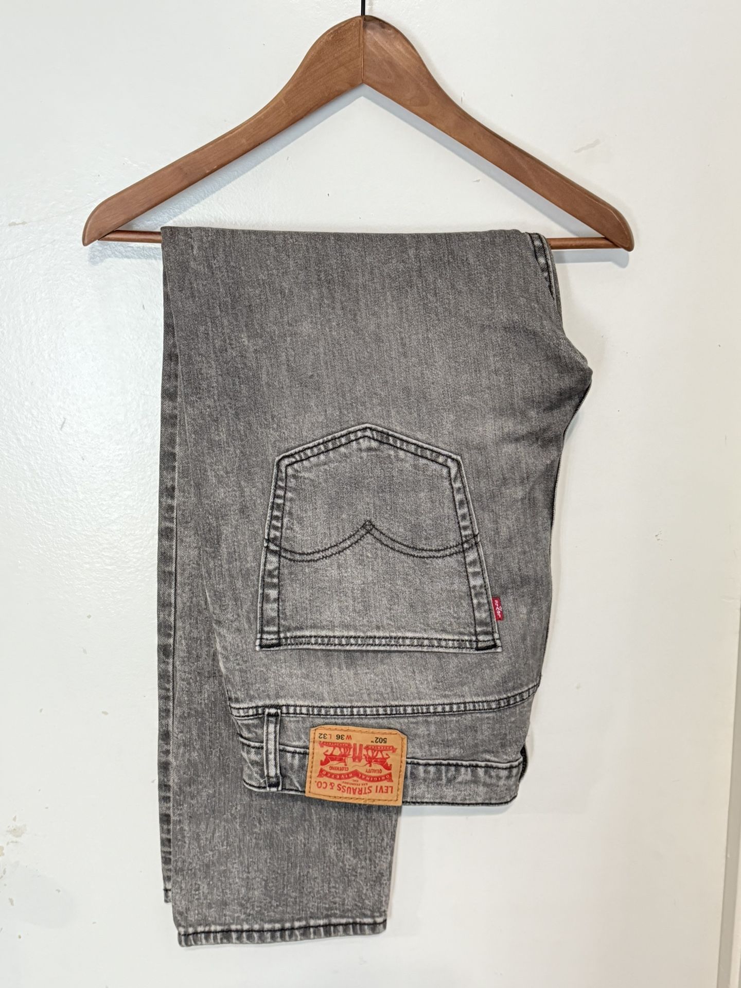 Levi’s 502 Taper Fit Jeans Gray Washed Stretch Denim Men’s Size 36x32