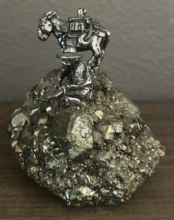 Vintage Pewter Prospector And Donkey On Fool’s Gold Figurine