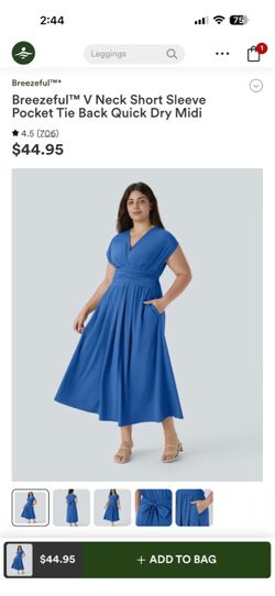 Halara Breezeful™ V Neck Short Sleeve Pocket Tie Back Quick Dry Midi Dress (1X; Plus Size)