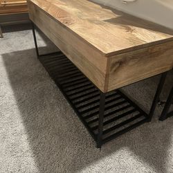 Wooden bench With Storage And Black Metal Shoe Rack