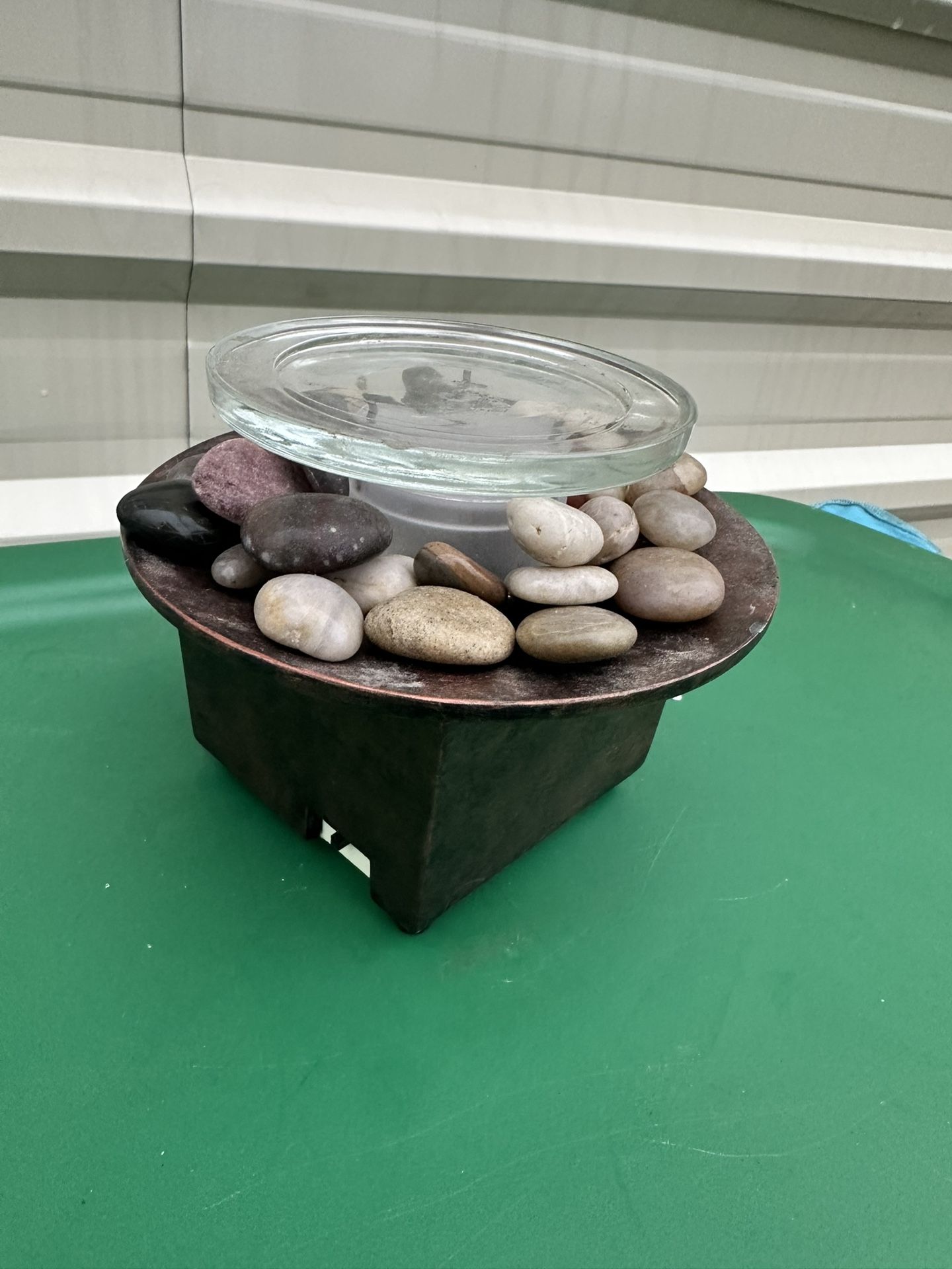 Table Top Water Fountain With Rocks And Candle Holder
