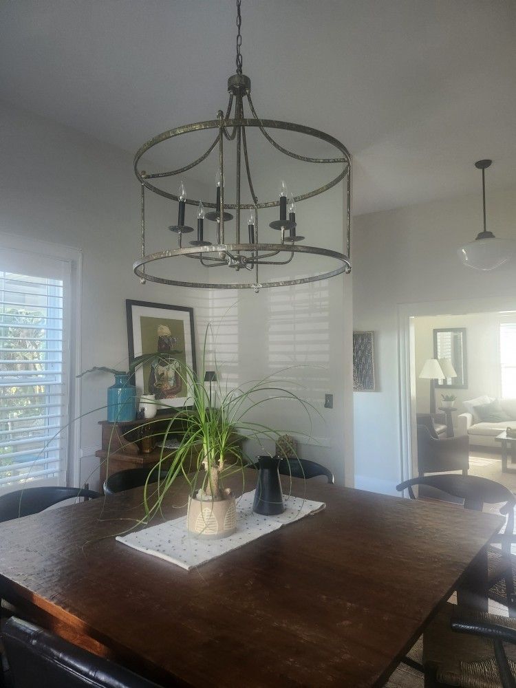 HAND CRAFTED DISTRESSED METAL CHANDELIER