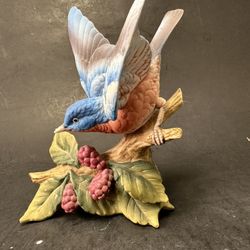 Vintage Lefton Bluebird On Branch With Berries