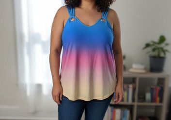 TOP Size XXL Gradient Ombre Sleeveless Tank Top with Ring Detail