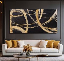 Black And Gold Pictures for Living Room Black Wall Decor Minimalist Wall Decorations Abstract Wall Paintings 29"x 58" for Office
